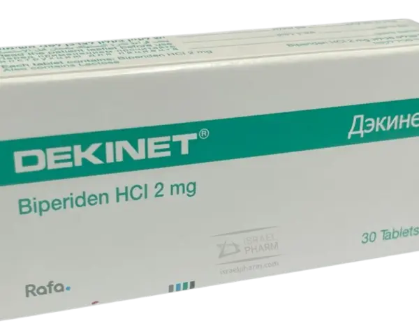 Opakowanie leku Dekinet z biperydenem HCl 2 mg, 30 tabletek.