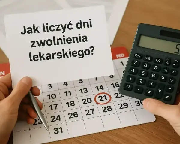 Obliczanie dni zwolnienia lekarskiego i ile wynosi zasiłek chorobowy. Kalendarz, kalkulator i notatka.