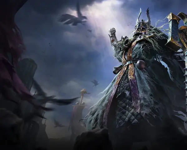 Un guerrero con armadura y capa desgarrada, empuñando una gran espada, mira hacia el cielo. ¿Cuándo sale Path of Exile 2?