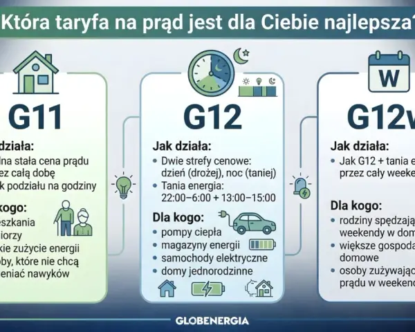 Porównanie taryf prądu: G11, G12 i G12w. Taryfa G12w Tauron oferuje tani prąd przez cały weekend, idealna dla rodzin i domów z dużym zużyciem energii w te dni.