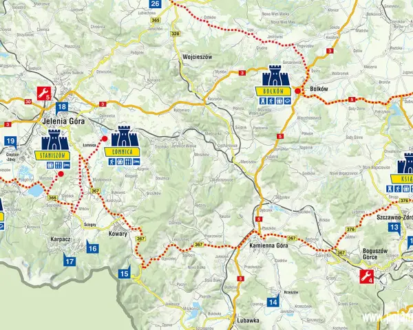 Odkryj fascynujące trasy motocyklowe Dolny Śląsk! Mapa pokazuje zamki i malownicze drogi, idealne na motocyklową przygodę.