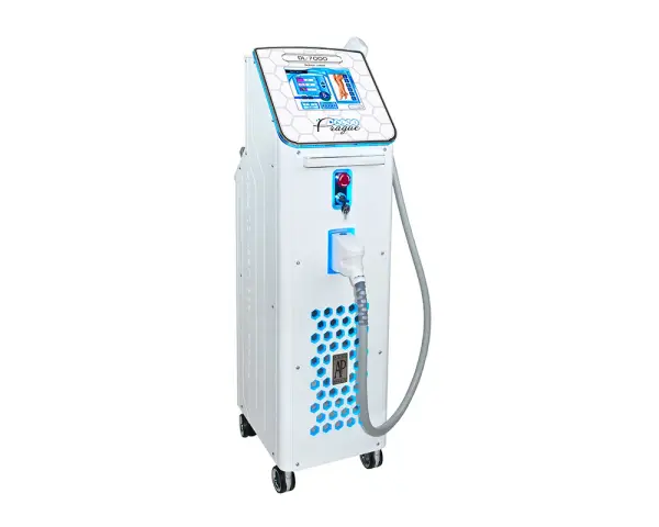 Profesjonalny laser do depilacji DL-7000 z dotykowym ekranem, gotowy do zabiegów w salonie kosmetycznym.