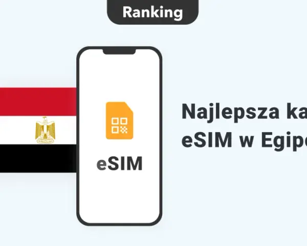 Ranking najlepszej karty eSIM w Egipcie. Flaga Egiptu obok telefonu z ikoną eSIM.