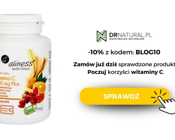 Suplement diety Aliness Witamina C 1000 mg Plus, zawierający kwas L-askorbinowy i inne składniki. Poczuj korzyści witaminy C!
