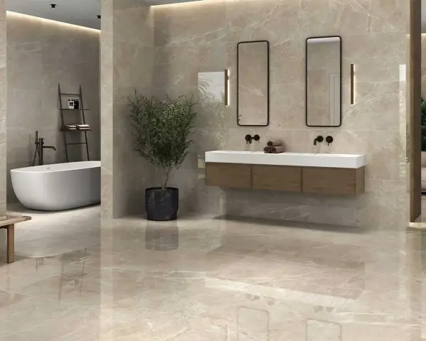 Suelo hidráulico en baños: Gres porcelánico, la clave para un diseño TOP