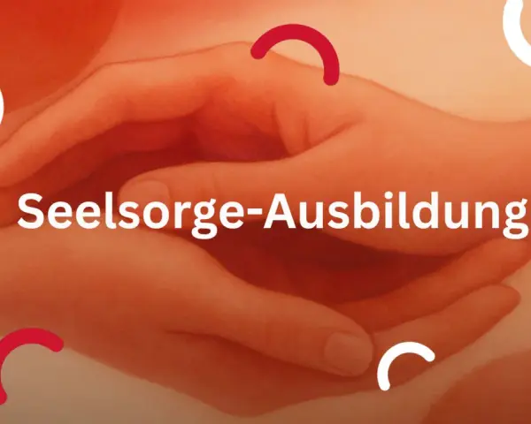 Hände, die sich berühren, symbolisieren die Seelsorge-Ausbildung in NRW. Ein Kreis mit Kreuz steht für Hoffnung.