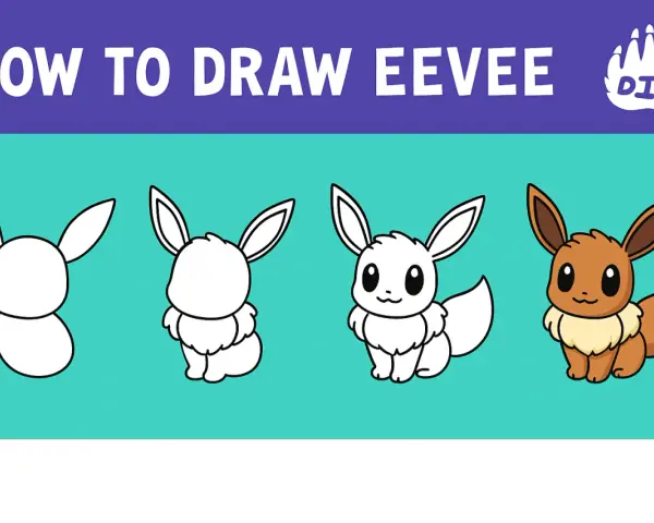 Steg-för-steg-guide för att måla Eevee, en söt Pokémon.