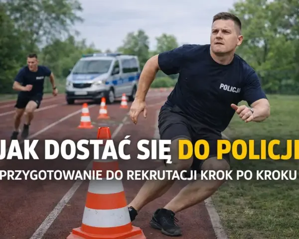 Policjanci biegają na bieżni z pachołkami. Dowiedz się, jak dostać się do policji i przygotować do rekrutacji.