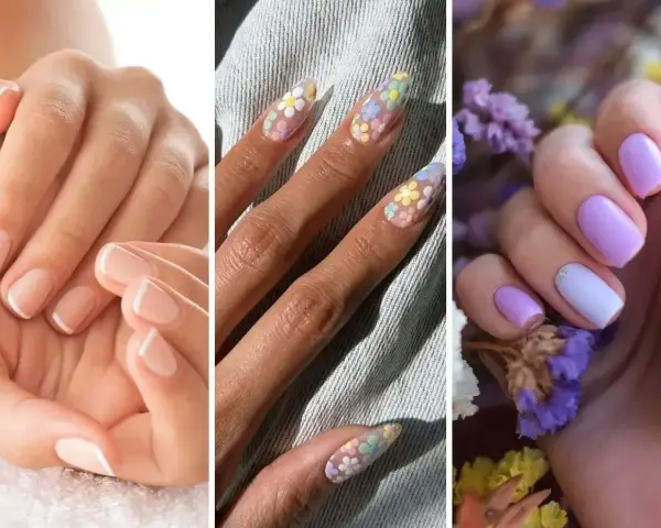 Elegancki french, pastelowe kwiaty i lawendowe odcienie – to inspiracje na trendy paznokcie wiosenne.