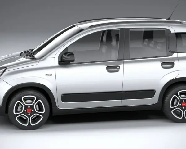 Panda argento, vista laterale. Controlla la pressione gomme panda per un viaggio sicuro.