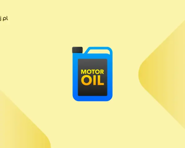 Niebieski kanister z napisem "MOTOR OIL" symbolizuje oznaczenia oleju silnikowego.