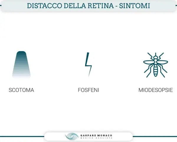 Distacco retina: scotoma (ombra), fosfeni (lampi) e miodesopsie (mosche volanti) sono sintomi da non sottovalutare.