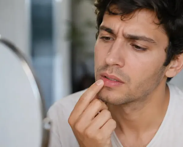 Hombre se toca los labios con preocupación, preguntándose porque se queman los labios.
