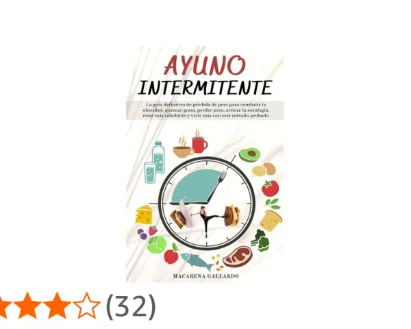 Guía visual sobre como hacer ayuno intermitente, con alimentos saludables y un reloj que marca el tiempo.