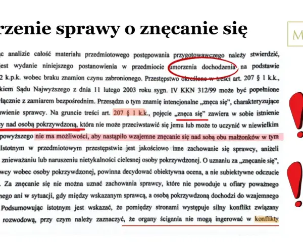 Umorzenie sprawy o znęcanie się. Wzajemne znęcanie się wyklucza winę, gdy nie ma przewagi sprawcy.