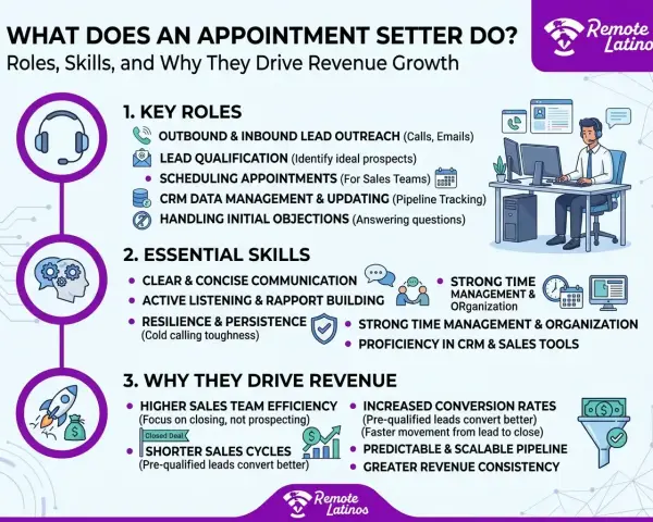 Un appointment setter qualifica lead, fissa appuntamenti e gestisce dati CRM, ottimizzando i cicli di vendita per una maggiore crescita del fatturato.
