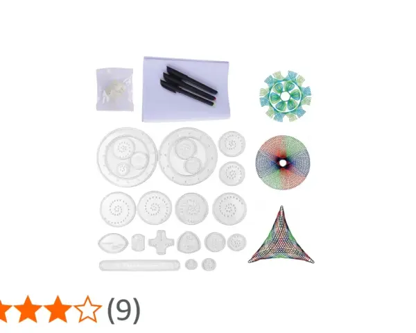 Kit para crear arte espiral, ideal para tutoriales de dibujo. Incluye plantillas, bolígrafos y papel.
