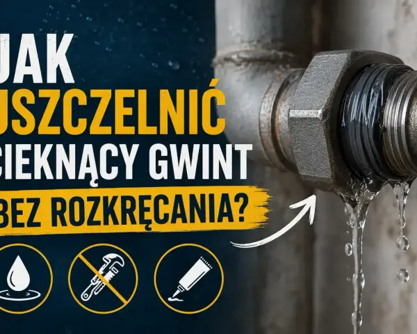 Jak uszczelnić cieknącą rurę wodną bez rozkręcania? Widok na metalowe połączenie rur z widocznym wyciekiem wody.
