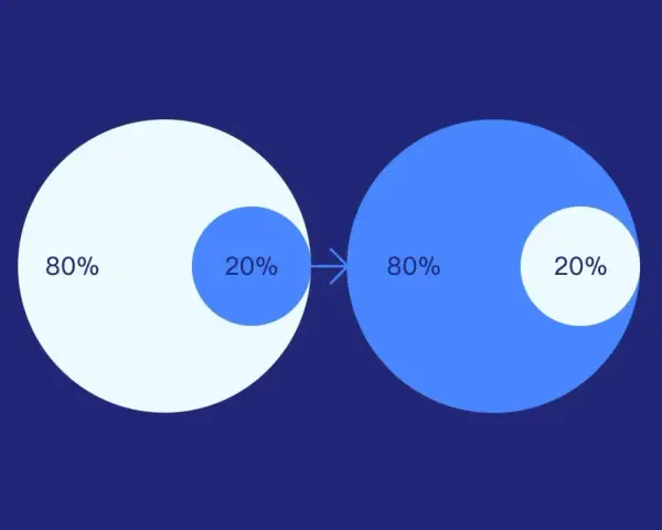 Diagramma che illustra il principio di Pareto: il 20% degli sforzi genera l'80% dei risultati.