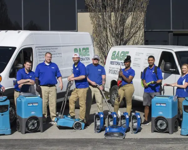 Sage Restoration team with equipment to help you get smoke smell out of house.