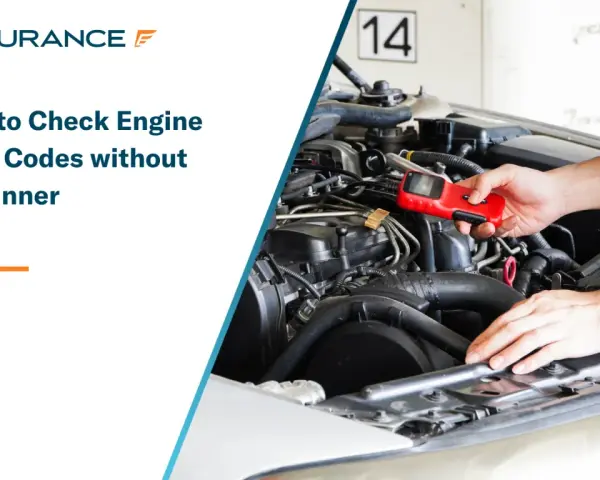Learn how to read engine codes without a scanner. A person holds a red diagnostic tool near a car's engine.