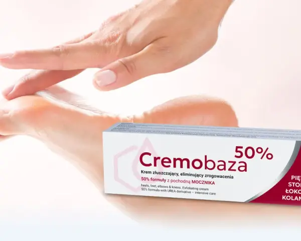 Cremobaza 50% – krem z mocznikiem na zrogowacenia. Skóra pięt, stóp, łokci i kolan staje się gładka.
