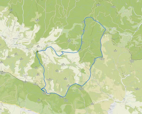Trasa rowerowa przez **szczawnickie góry**, z widokiem na szczyty takie jak Durbaszka i Jaworzyna.