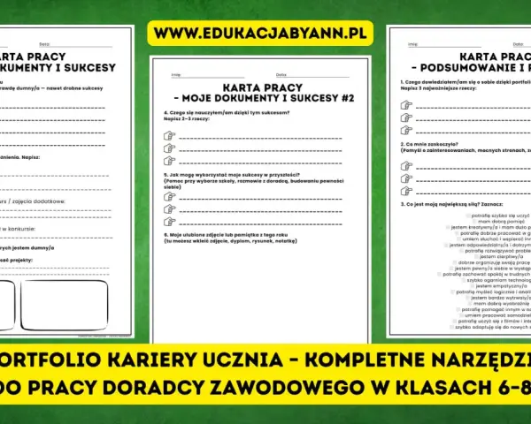 Karty pracy "Portfolio kariery ucznia" pomagają zrozumieć, czym jest portfolio i jak je tworzyć.
