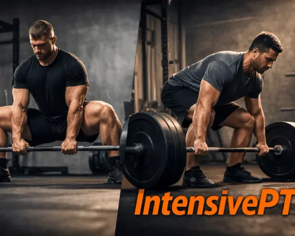 Två män lyfter skivstång i ett gym. En bra start på dagen med intensiv träning.