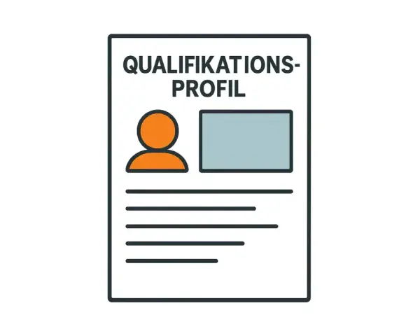 Ein Qualifikationsprofil mit Symbolen für persönliche Daten und Platz für berufliche Kompetenzen Beispiele.