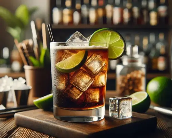 Idealne cuba libre składniki: rum, cola, lód i limonka. Orzeźwiający drink na upalne dni.