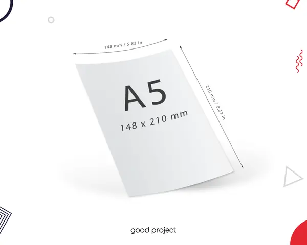 Karta papieru z napisem A5 i wymiarami 148 x 210 mm. Idealna do każdego projektu.