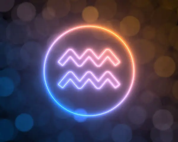 Neonowy symbol Wodnika, znaku zodiaku dla osób urodzonych 22 stycznia, otoczony poświatą.