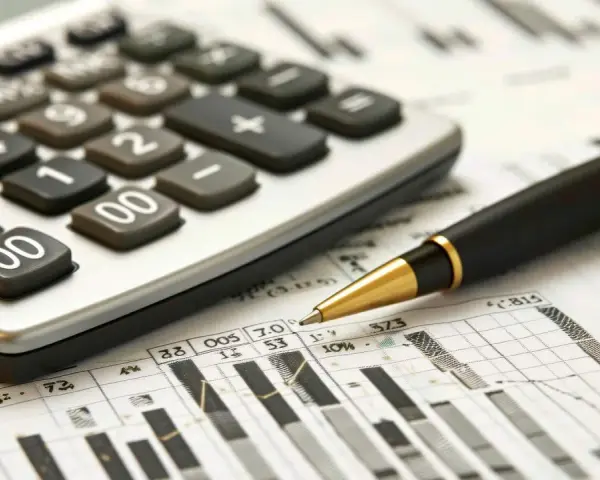 Calculatrice et stylo sur un graphique, outils pour analyser un report deficit foncier.