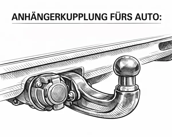 Eine Anhängerkupplung (AHK) am Auto: Dieses Bild zeigt eine detaillierte Zeichnung einer abnehmbaren Anhängerkupplung, bereit zum Ankuppeln eines Anhängers.