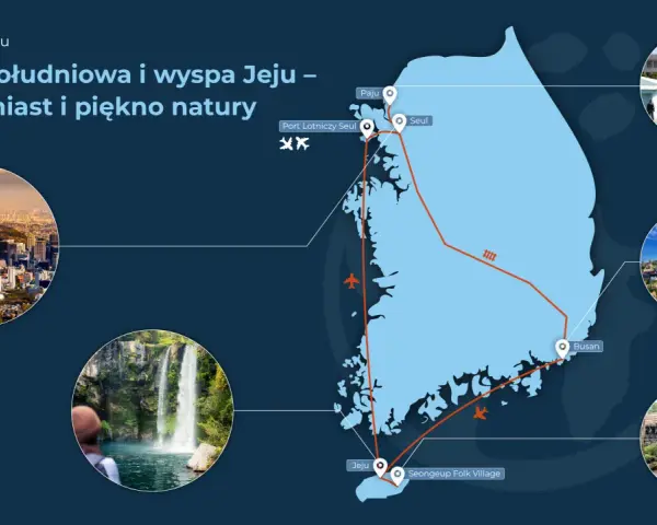 Trasa przez Koreę Południową: zobaczysz zgiełk Seulu, piękno wyspy Jeju i malownicze krajobrazy.