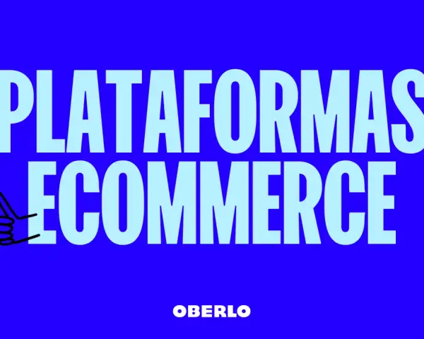 Texto grande y claro: "PLATAFORMAS ECOMMERCE". Un pulgar hacia arriba con un estilo de dibujo animado.