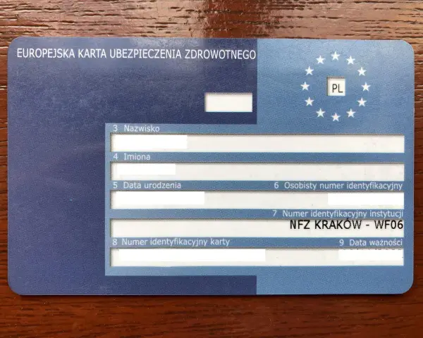 Europejska karta ubezpieczenia zdrowotnego, numer identyfikacyjny instytucji NFZ KRAKÓW.
