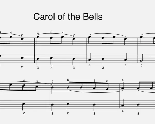 Fragment nut "Carol of the Bells" Mykoły Leontowycza. Słowa tej kolędy brzmią jak dzwonki.