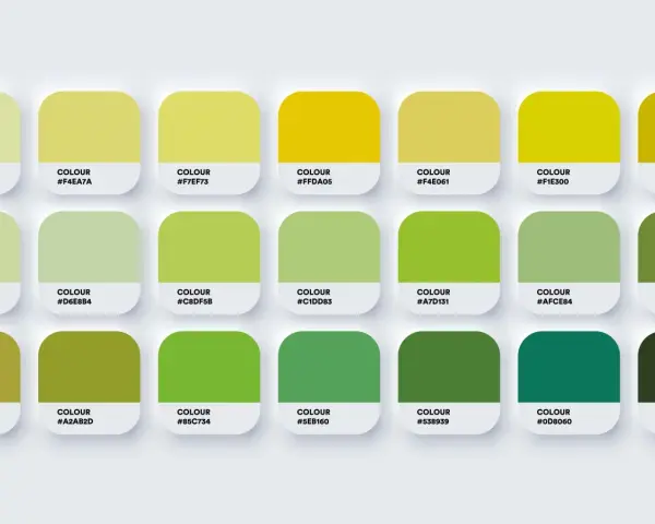 Una paleta de colores fríos y cálidos, con tonos verdes y amarillos que evocan la naturaleza.