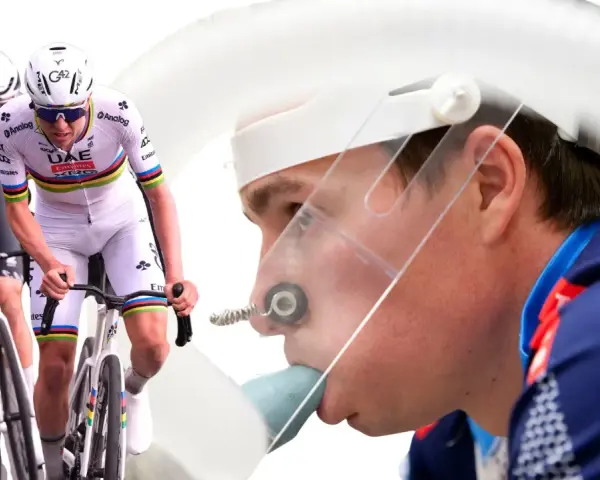 Cyclists training to improve their cycling VO2 max, with one wearing a mask for testing.