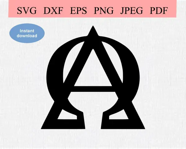 Schwarzes Symbol, das Alpha und Omega vereint, steht für Anfang und Ende. Sofortiger Download verfügbar.