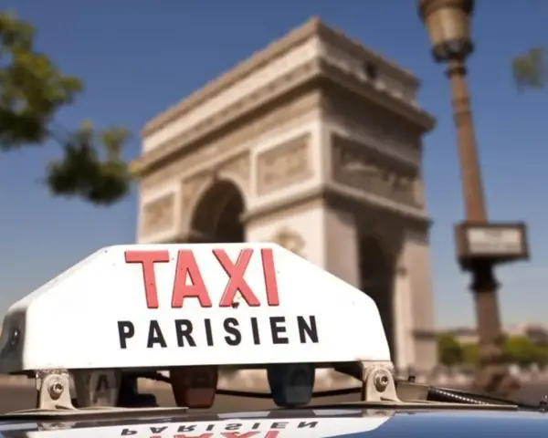 Un taxi parisien con el Arco del Triunfo de fondo.