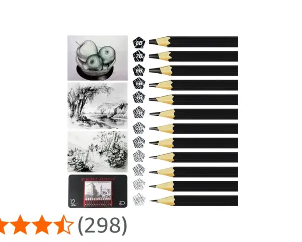 En samling ritningar och svarta pennor visar pennans historia, från fruktstilleben till landskap.
