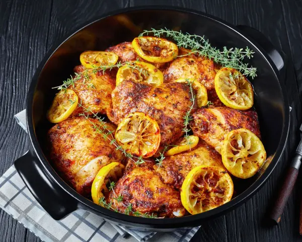 Ugnsbakad kyckling med citron och timjan, ett perfekt middagstips vardag.