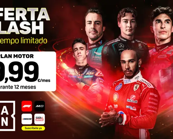 Oferta Flash: Plan Motor por 9,99€/mes durante 12 meses. Incluye Fórmula 1, MotoGP y más. ¡Suscríbete ya!