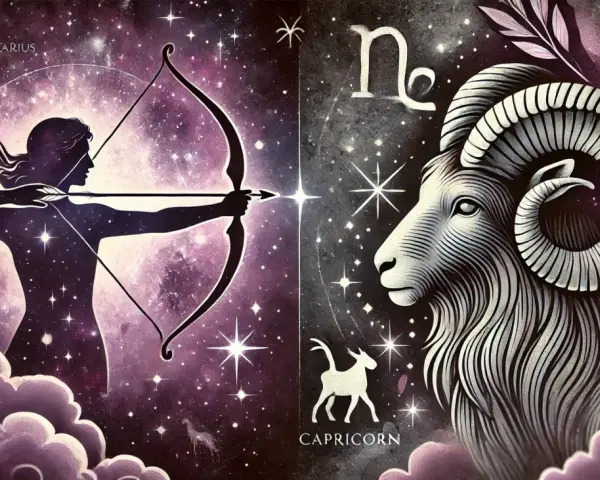 Dwa znaki zodiaku: Strzelec z łukiem i Koziorożec. 21 grudnia to czas przejścia, symbolizujący te dwa znaki.
