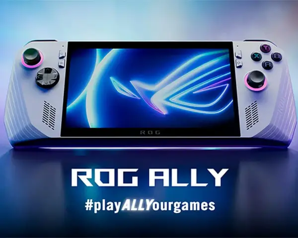 Consola portátil ROG Ally, la consola portátil más potente, con pantalla brillante y controles ergonómicos.