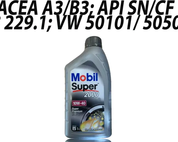 Olej Mobil Super 2000 10W-40 do jakich silników? Spełnia normy ACEA A3/B3, API SN/CF, MB 229.1, VW 50101/50500. Idealny do silników benzynowych i diesla.