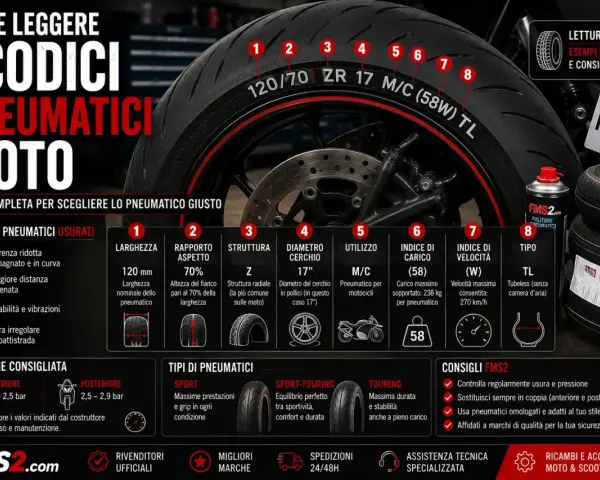 Guida alla lettura dei codici sul battistrada pneumatici motociclo: larghezza, indice di carico e velocità per scegliere il pneumatico giusto.
